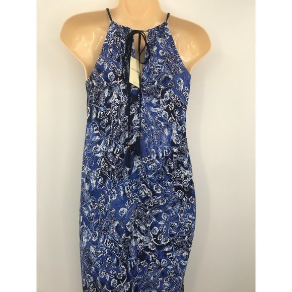 Lucky Brand Floral Boho Sleeveless Keyhole Maxi Dress Indigo Blue Small NEW - Picture 6 of 9